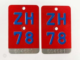 ZH 78 2x Velonummern mit aufeinanderfolgenden Seriennummern