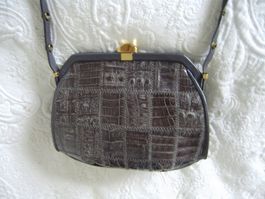 Vintage Damenhandtasche Lederpatchwork mit Reptilprägung 68