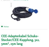 CEE-Adapterkabel Schuko-Stecker/CEE-Kupplung, 3×2, 5mm?, 25m