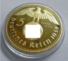 Pièce WW2 1938 Reichsmark Or plaqué Guerre Allemagne