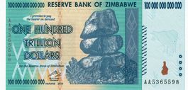 Zimbabwe 100 Trillonen Dollar UNZ Serie AA-1904361 Original