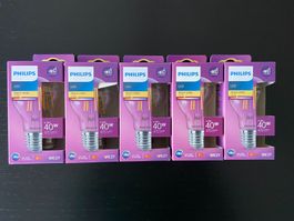 5 Philips LED Filament E27, Warmweiss (2700 K)