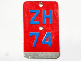 ZH 1974 74 Velonummer Fahrradnummer Nummernschild Zürich