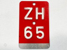 ZH 1965 65 Velonummer Fahrradnummer Nummernschild Zürich