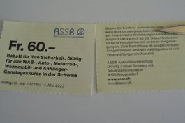 CHF 60 Rabatt ASSR Auto / Motorrad Tageskurse bis 14.05.2023
