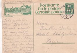 Postkarte Schaffhausen mit Zeichnung hinten drauf 1928