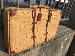 schöner Vintage Koffer Geflecht Naturmaterial/ Leder