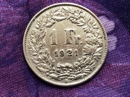 Schweiz 1 Franken 1921 Silber Rar
