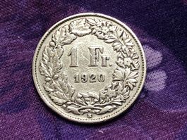 Schweiz 1 Franken 1920 Silber Rar
