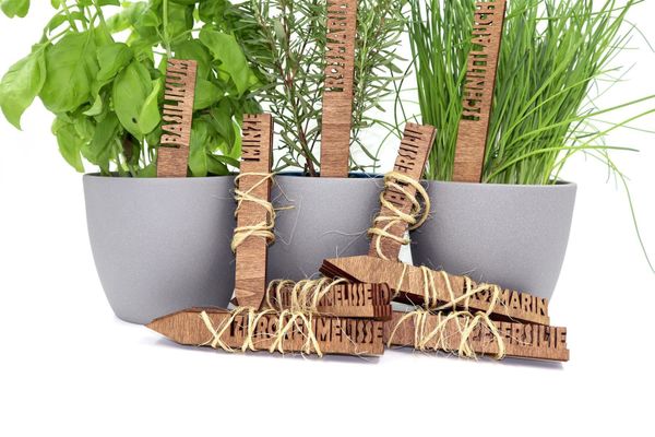 Kräuterschilder Aus Eichenholz - 10 Pflanzenstecker 22cm Mit Tafelfolie